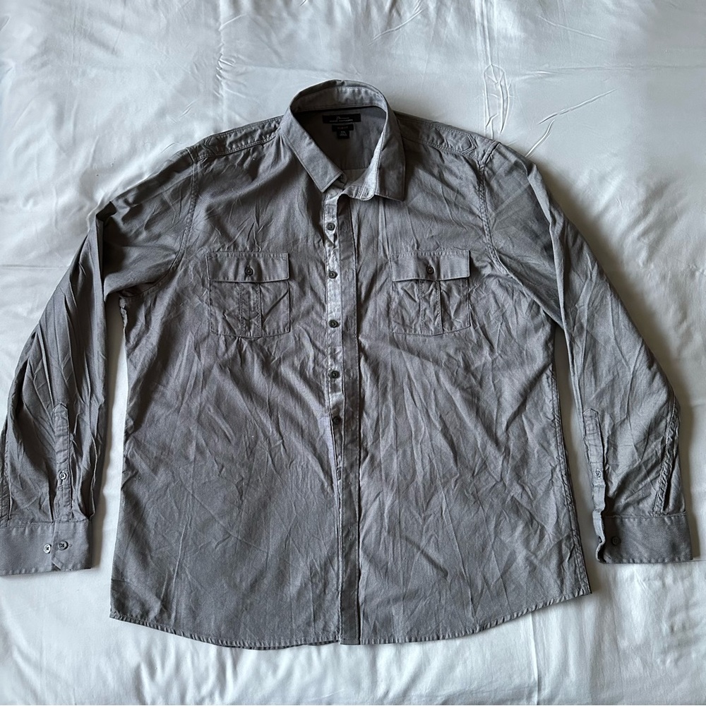 Marc Anthony Shirt Men Size XXL Slim Fit Long Sleeve Double Pockets 100% Cotton